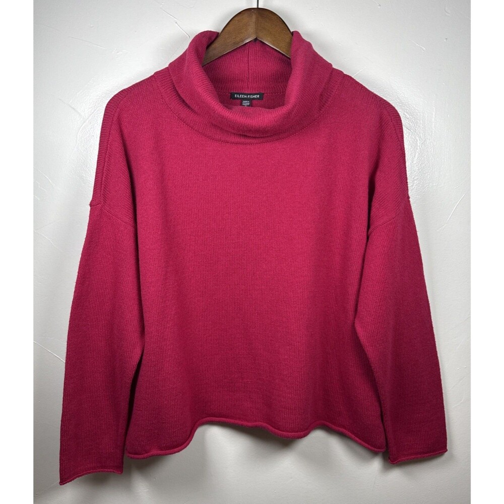 Eileen Fisher Red Cowl Neck Sweater Merino Wool Cashmere Blend Size Medium